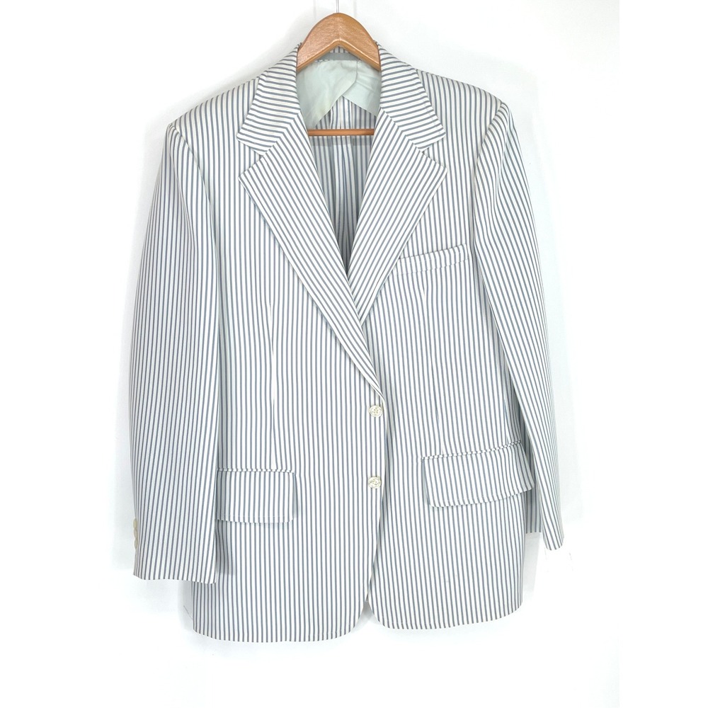 Haspel Men Blazer 42R Seersucker Blue White Striped Sport Coat Resortwear Preppy